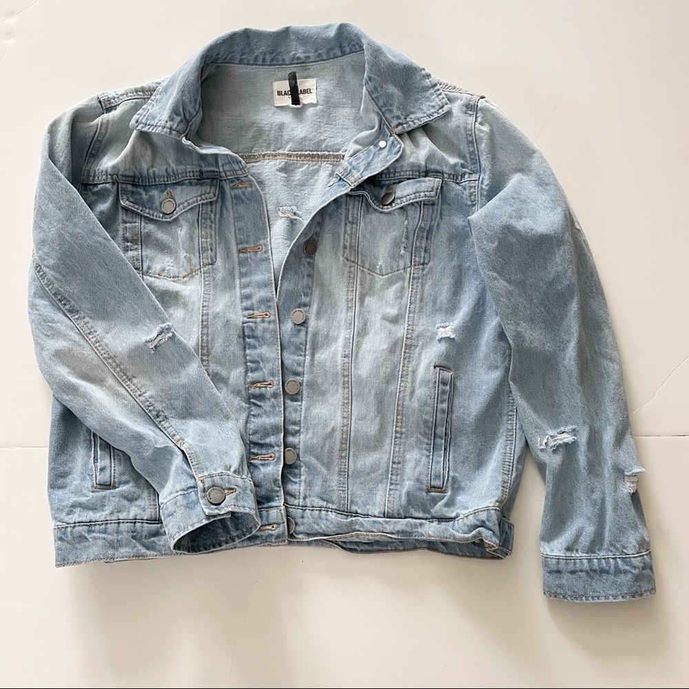 Black Label Oversized Distressed Jean Jacket